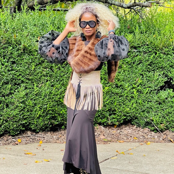 Designer Custom sable color mink fur Stole Shawl Wrap OS 7.7x 7.5